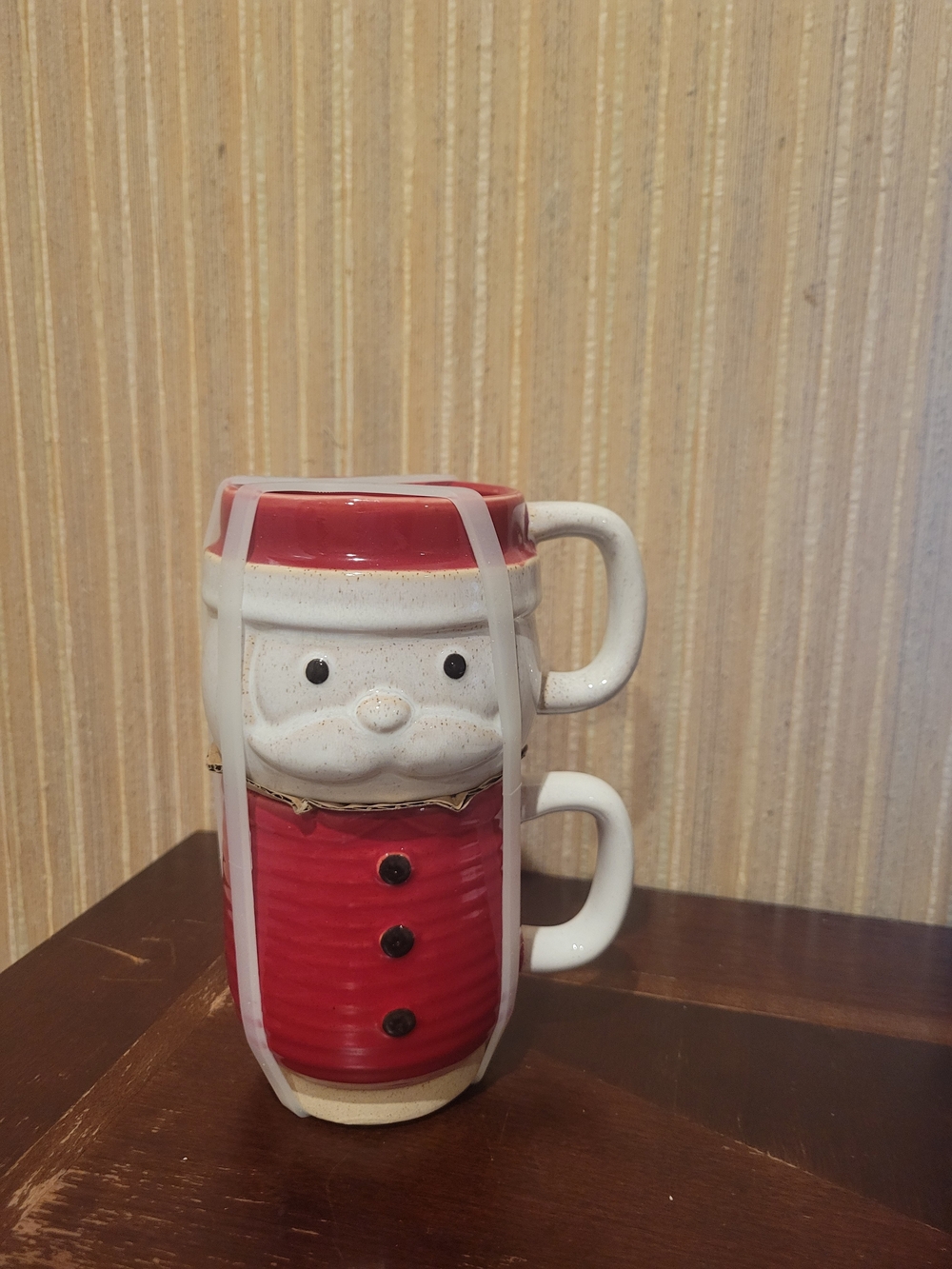 Demdaco Stackable Santa Ceramic Mug Set - Red & White NWT